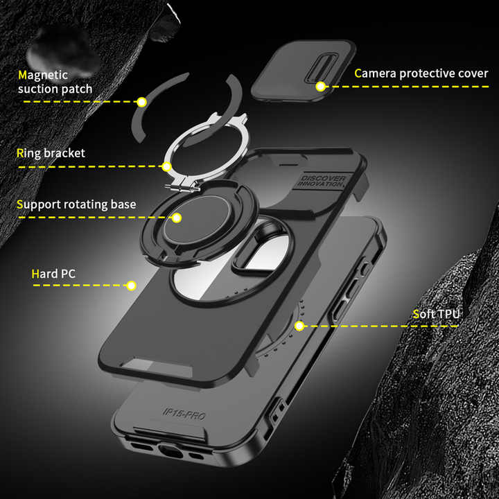 iPhone 15/15 Pro/16/16 Pro/16 Plus/16 Pro Max TPU + PC Hybrid Slide Window Lens Protection Mobile Phone Case