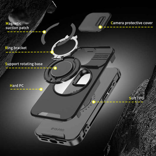 iPhone 15/15 Pro/16/16 Pro/16 Plus/16 Pro Max TPU + PC Hybrid Slide Window Lens Protection Mobile Phone Case