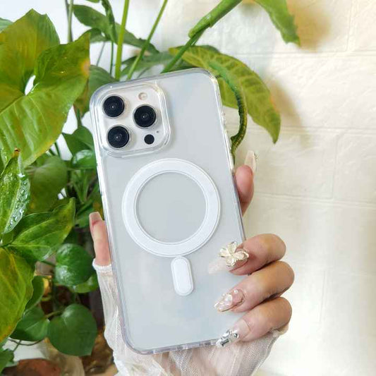 Premium Clear Transparent TPU PC Hybrid Mobile Phone Case for iPhone Shockproof Magnetic Cover